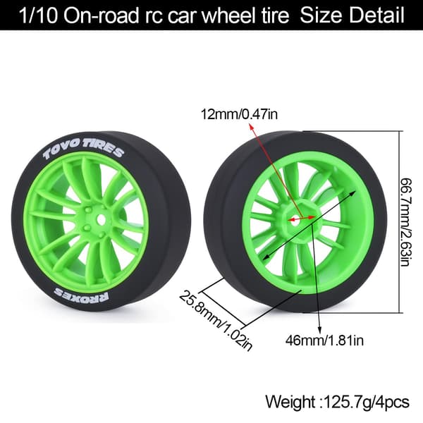 1/10 RC Drift Hjul og Dæk Sæt, 12-Eget On-Road Touring Bil Hjul Dæk Combo, 12mm Hex Drift Dæk til RC Drift Bil, 4 STK (Sort) Black