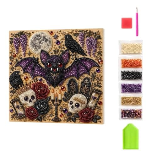 QELDRYX Halloween Spøgelse Perlekunst DIY-sæt til voksne, Flagermus Diamantkunst Sæt DIY Kits -06