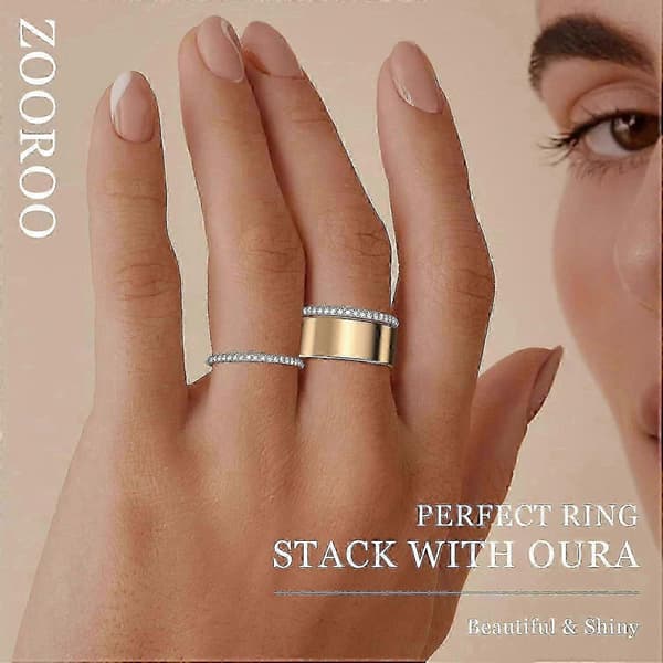 2-pakning 14K gullbelagte Oura Ring Stackers for Gen 3/Gen 4 - CZ simulerte diamant damestabelringer Gold 8
