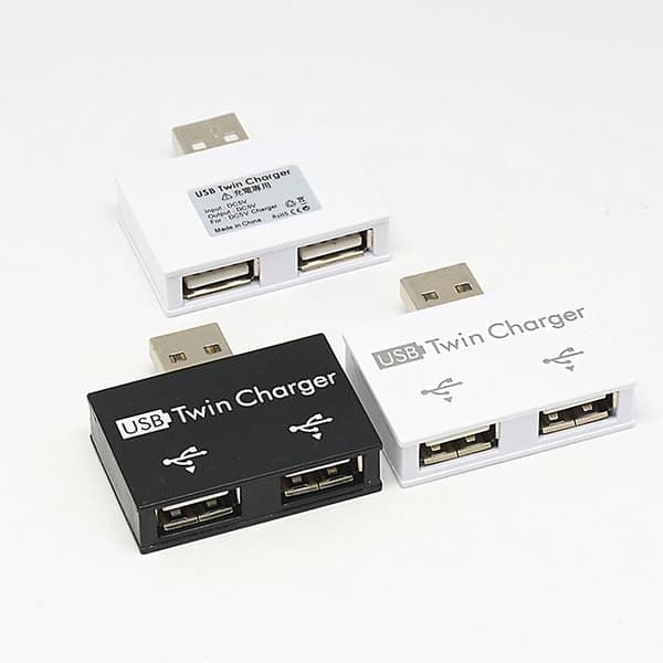 Dobbel USB-lader med 2 porter, splitterhub, adapterkonverter for datamaskin, bærbar PC svart