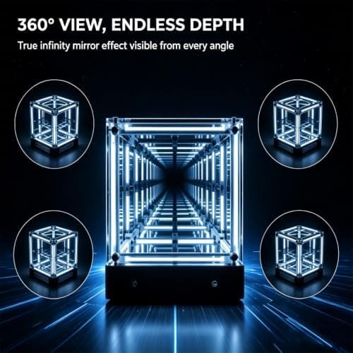 Teseracto Cubo, Cubo 4d Cube, Cubo Effect 4d, Cubo Effect Infinito 4d Med LED-lys, 3D LED 360 Hologram Kugle, Uendelig Dimensionslampe, Uendelig #D