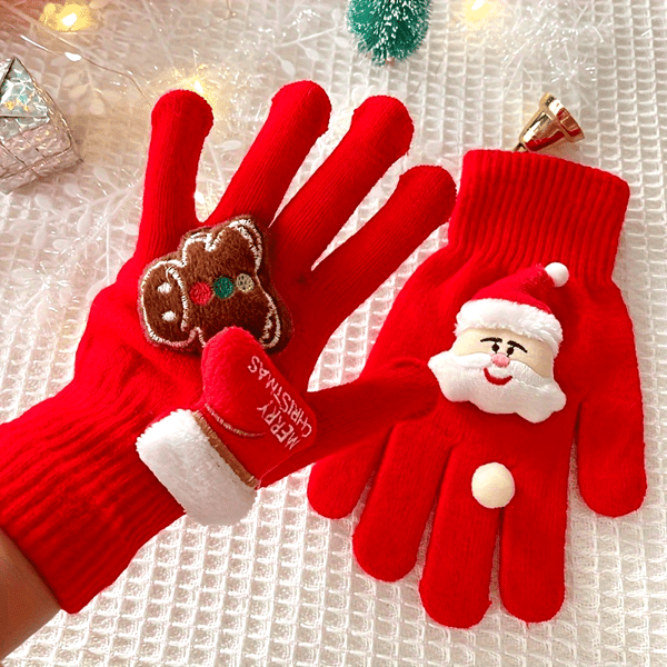 Festlige julehandsker i akryl og polyester, sødt dyremønster, elastiske varme fuldfingerhandsker, størrelse snemand Snowman