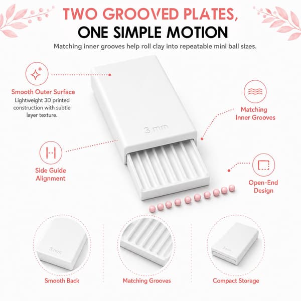 3D Print Ler Gel Kugle Maker Værktøj, Mini Polymer Ler Perle Maker, til 3D Gel Blomster, Kugle Former Rulleværktøj til Perfekte Runde Perler, Øreringe & 2-5MM Withe
