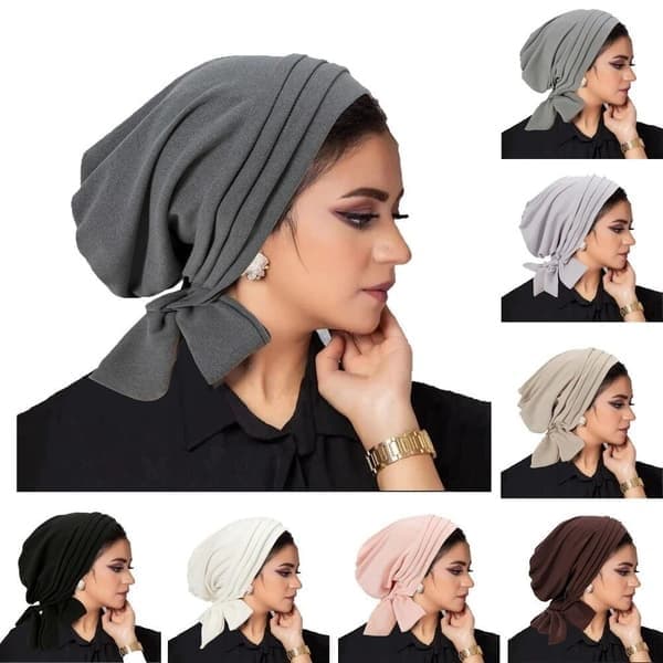 Muslimsk hijab-panser turban chemo-hette for kvinner, grå grey