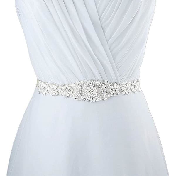 Bröllopsbälte med strass för brudar - Silver strassbälten för kvinnor Beige