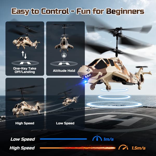 DEERC RC Helikopter til børn og voksne, 2.4GHz fjernstyret helikopter