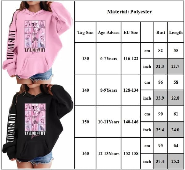 Børn Piger Taylor Swift Hættetrøje Sweatshirt Afslappet Langærmet Søde Pullover Toppe med Lomme Børne Vintertøj Pink, Pink