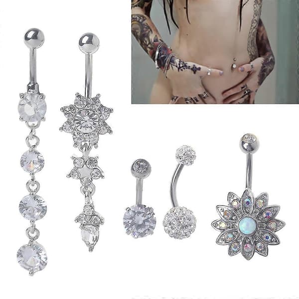 5 stk/sæt til titanium dingle navlepiercing CZ sten kropspiercing navlering