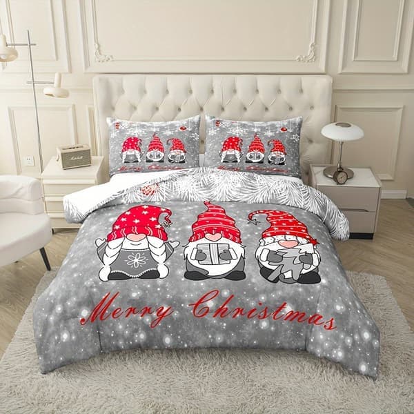 Jul Tomte Tecknad Påslakanset, 100% Polyester Andningsbart Tyg, Digitaltryck, Storlek 140cm*210cm 140cm*210cm