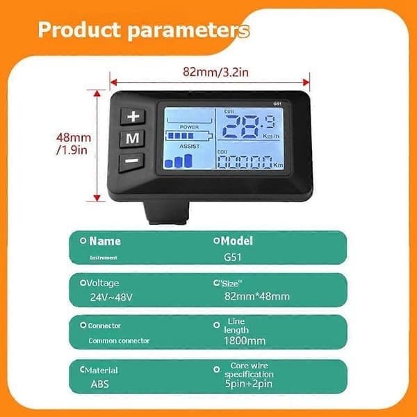Elcykel 24V-48V LCD G51 Mini Display SM-stik E-cykel Display med lyskabel til elcykeltilbehør