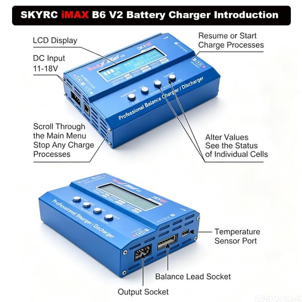 SKYRC iMAX B6 V2 Batterilader 60W 6A Lipo Balanselader/Utlader