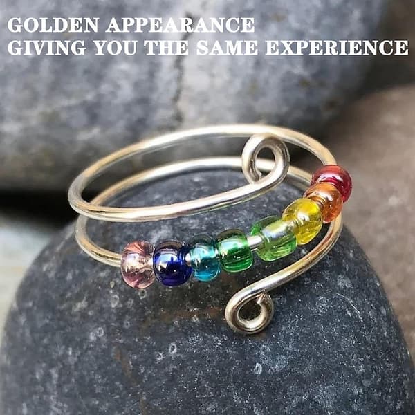 Angstring Regnbueperler Angstring Kvinder Justerbar Roterende Perler Åben Ring Antistress Fidget Ringe Gave til Datter