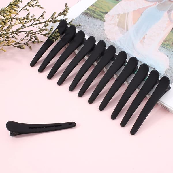12 stk. hårklemmer til styling og sektionering, 3,1 tommer matte alligatorhårklemmer uden folder, næbklips sort sort Black