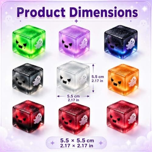 Halloween Squishy Cube, Glitter Spöke Fidget Leksak, 2.17 Tum, E E