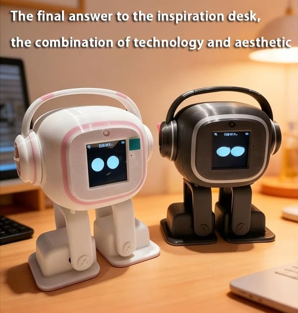 AI-ledsagerrobot til voksne | Desktop-humanoid med dynamiske udtryk og tilpasset vidensbase | 19 handlinger, 10 sprog | AI-kæledyr, Emo Black