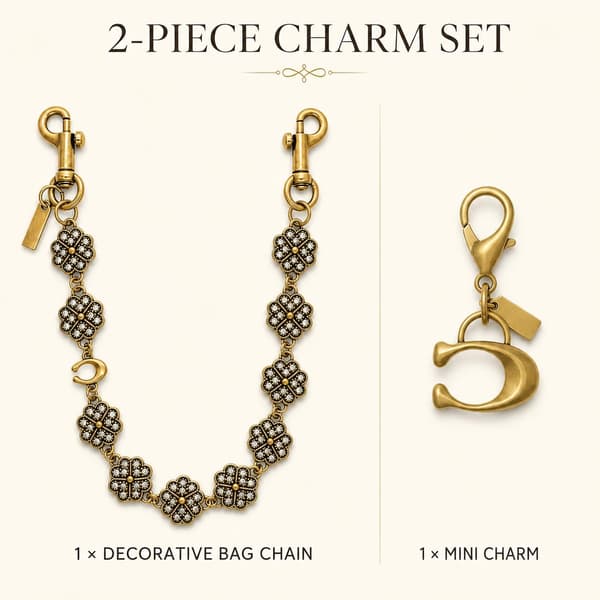 Väskberlock, söta handväskberlocker, väsktillbehörsberlocker, väskkedjor, handväskberlocker 4 Flower Chain - Gold