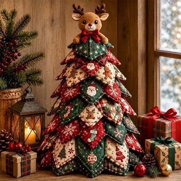 DIY Quiltad Julgran Kit, 3D Tyg Patchwork Hantverk för Nybörjare 7in Style a