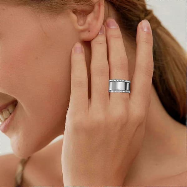 2-pak 14K guldbelagte Oura Ring Stackers til Gen 3/Gen 4 - CZ simulerede diamant damestabelringe Silver 7