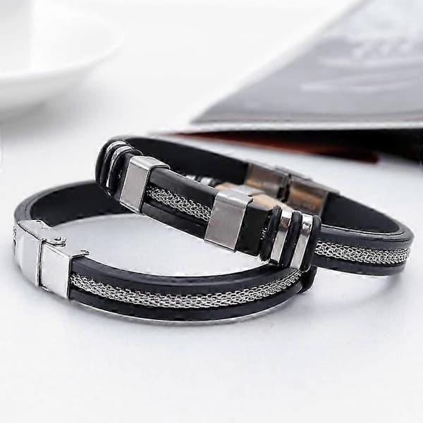 Oveallgo Sugarfirm Armbånd - Unisex Titanium Rustfrit Stål Armbånd | Sølv & Sort, Holdbart Design - Stilfuld Wellness Gave til Alle Køn
