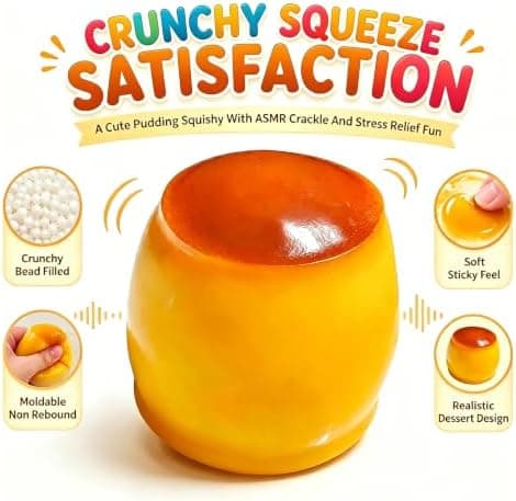 Knusende Squishy Stressbold, Karamelbudding Stressbold Squishy, Lerfyldt Perle Squishy Sensorisk Klemmelegetøj til Voksne Festfavorit Klemme