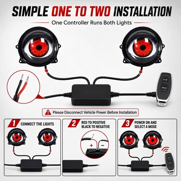 Demon Eye -ajovalot, 6 tilaa, yleiskaukosäädin, LED-autosarja 2PCS