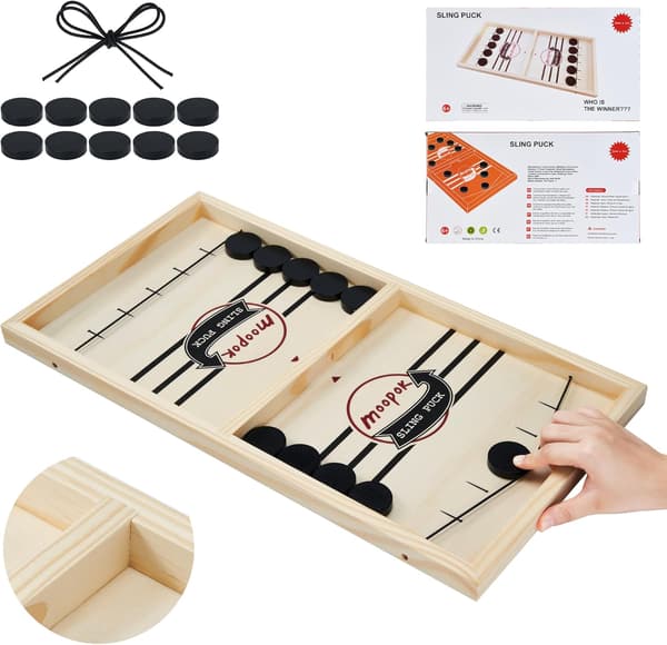 moopok Fast Sling Puck Game, Brädspel i trä för barn och vuxna (Standard) Medium