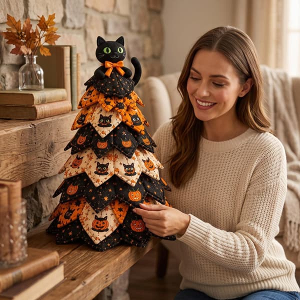 DIY Halloween-tilkkukangaspuusarja, 3D-ompeluartesetti Halloween-puu F