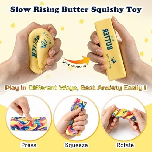 2-pack långsamt stigande smör-squishy fidgetleksaker för vuxna sensoriska klämleksaker Yellow & Rainbow