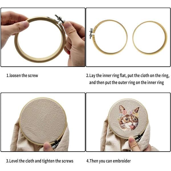 kpl 25 cm kirjontakehys, puu, bambu, pyöreä kehys ristipistoon