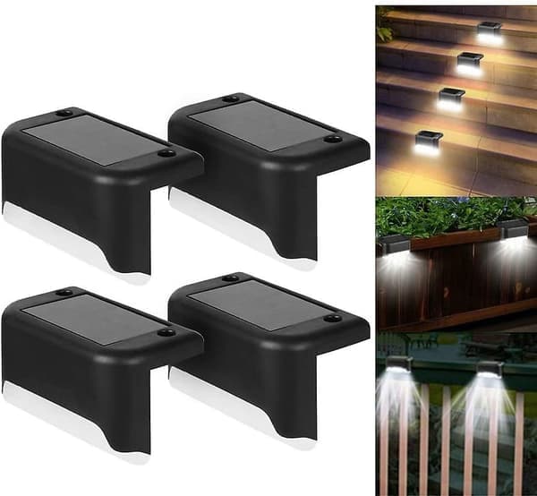 4-pak solcellelamper til terrasse LED solcellelamper til trappetrin Vandtætte hegnslamper til udendørs trapper Hegn Sort, Størrelse Koldt Lys Cold Light