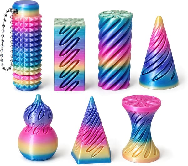 7-pack 3D-printade fidgetleksaker, omöjlig kon och pyramid