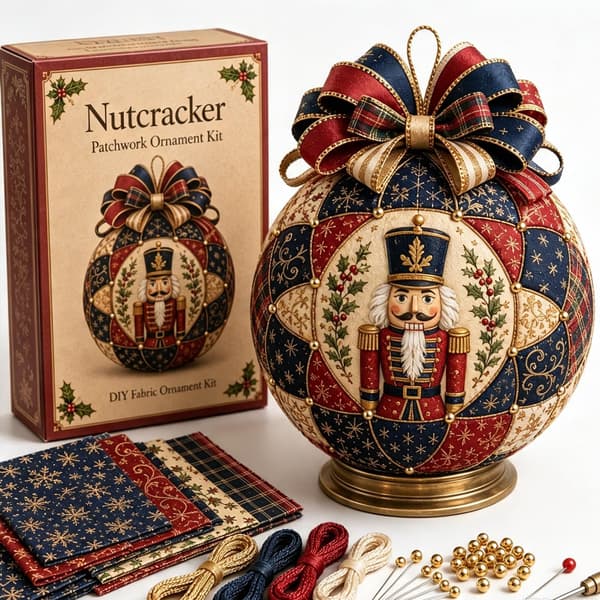 Juleklassikere Patchwork Ornament DIY Kit, Julemanden Patchwork Ornament Kit, DIY Stof Ornament Kit til Juleboligindretning, Nøddeknækker Nutcracker