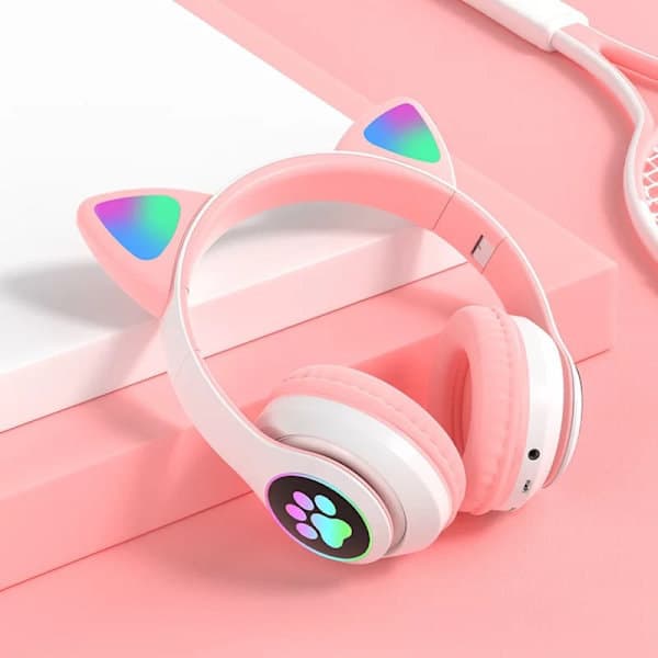 Sammenfoldelige Bluetooth-hovedtelefoner til børn med LED-lys, lyserød Pink