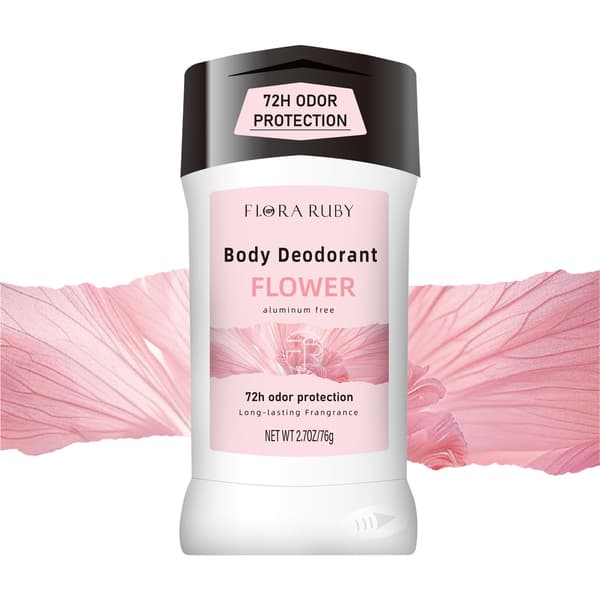 Flora Ruby Flower Body Deodorant, Aluminiumfri, 72H luktskydd, Långvarig doft, 2,7 oz / 76g flower