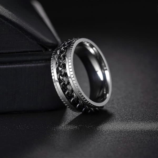 Angstringe til mænd Fidgetringe til mænd Kvinder Kædespinnerringe til børn Teen Titanium Stålringe Silver Black 12