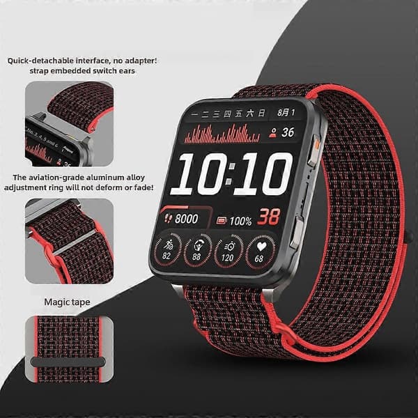 Til Garmin Venu X1 Håndledsrem Magic Tape Nylon Loop Urrem med Metalring - Rød Multicolor Red