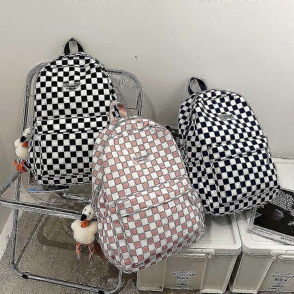 Ruudullinen reppu kouluun, unisex musta