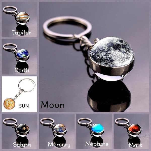 Nøglering Måne Jord til Sol Kunst Billede Dobbeltsidet Glas Kugle Bil til K DB MOON