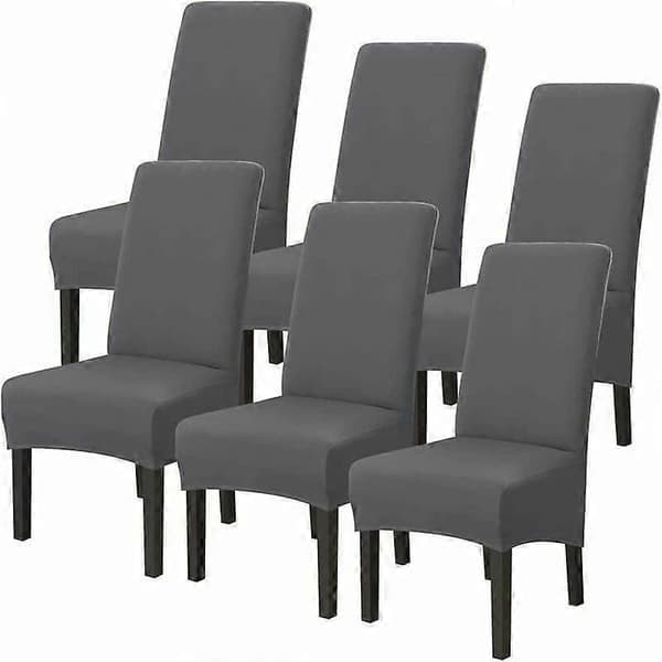 Stretch Grå Stolöverdrag 6-pack Extra Stora för Högryggade Stolar Kompatibla med Moderna Möbler Bröllop & L [XR]