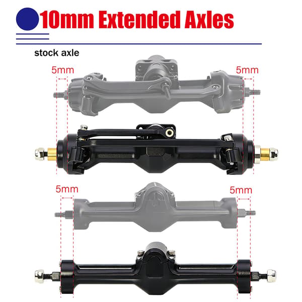 +5mm aluminium forreste og bagerste akselsæt 2/16T Max 52° til Axial SCX30 (sølv) Silver