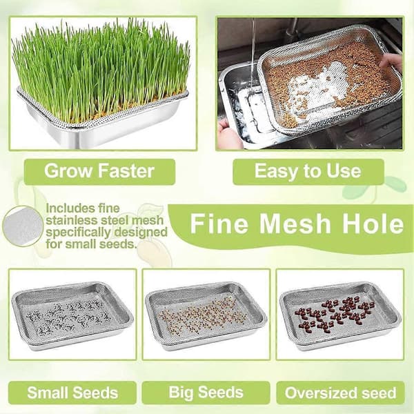 Groddbrickor i rostfritt stål 2-våningar 10,4 tums groddbrickor Microgreens odlingskit frögroddbricka 2-pack