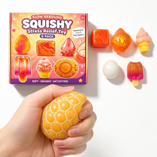 6-pack orange långsamt stigande squishy-leksaker, isglass och geometrisk stresslindrande sensorisk presentuppsättning