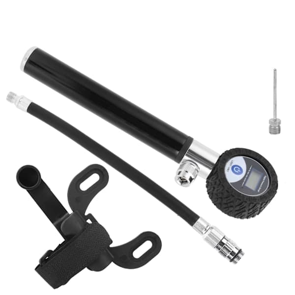 Bärbar cykelluftpump Manuell däckpump 120 PSI Högtrycks LCD digital display Svart
