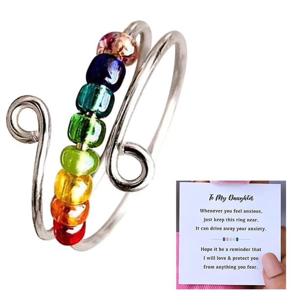 Angstring Regnbueperler Angstring Kvinner Justerbar Roterende Perler Åpen Ring Antistress Fidget Ringer Gave til Datter