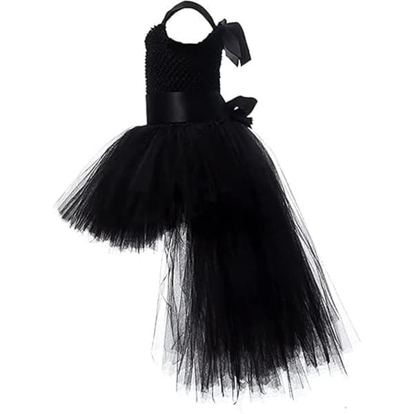 Tyllklänning för flickor, festklänning för högtider, svart, 4T black 4T