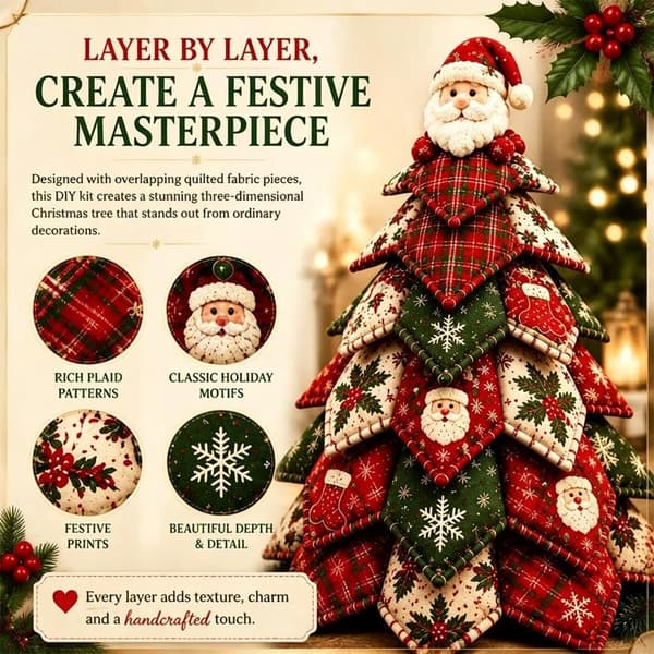 DIY Quiltad Julgran Kit, 3D Tyg Patchwork Hantverk för Nybörjare 7in Style B