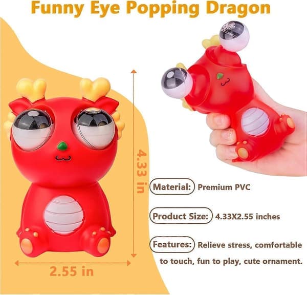 ZENGO Squeeze Drageformet Pop Eye Legetøj, Pop Eyes Drageformet Stressaflastende Klemmelegetøj