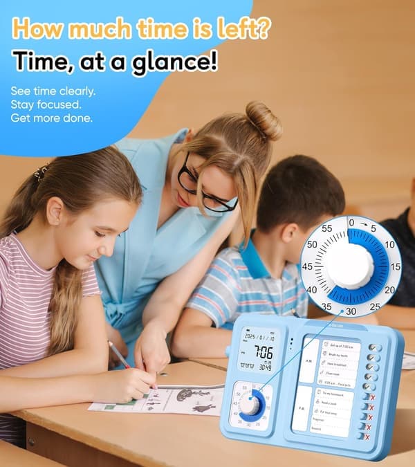 3-i-1 Visuel Timer & ADHD-værktøj til børn, voksne, opgavetimer med opgavekort, visuel tidsplan for børn med autisme