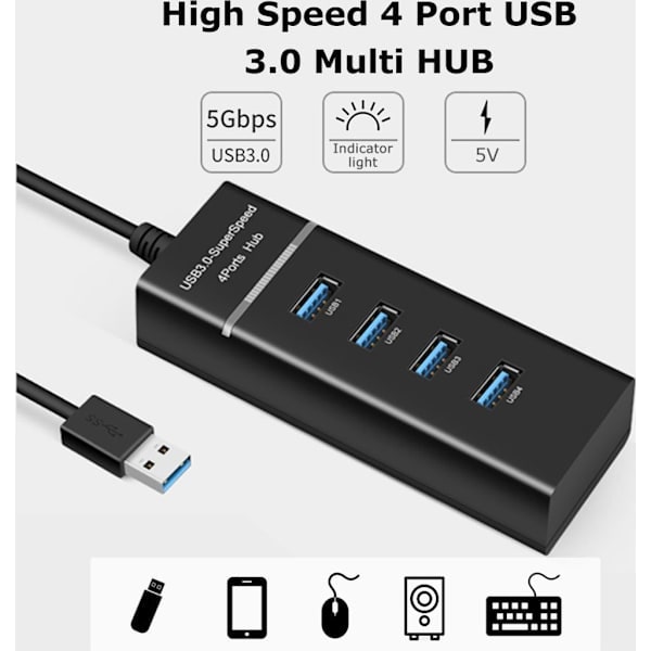 Hög hastighet 4-portars USB 3.0 Multi HUB Splitter Förlängning