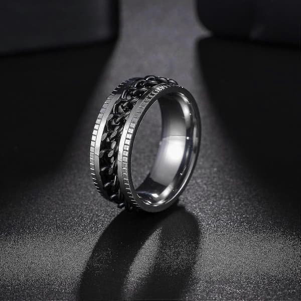 Angstringe til mænd Fidgetringe til mænd Kvinder Kædespinnerringe til børn Teen Titanium Stålringe Silver Black 14
